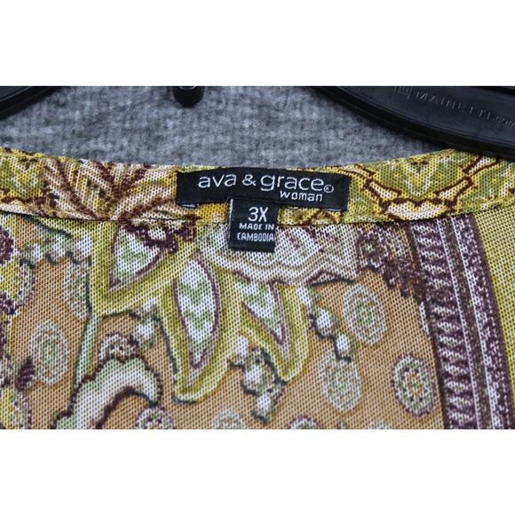 Ava & Grace 3X Mesh Tunic Paisley Floral Stretch Knit Blouse Pintuck V Neck Fall - Picture 3 of 5
